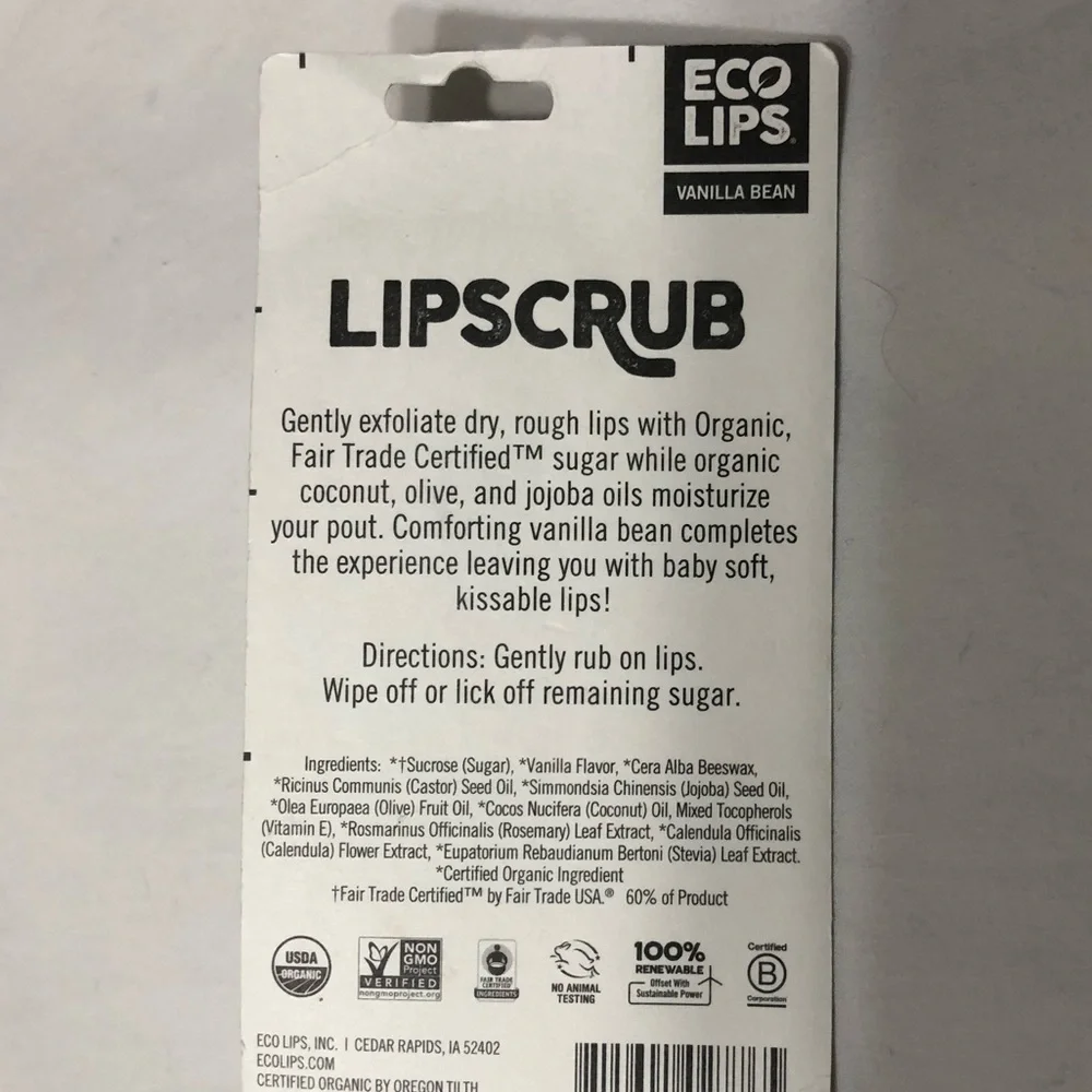 Eco LipsCrub Organic exfoliating moisturizing  Brown sugar..56oz